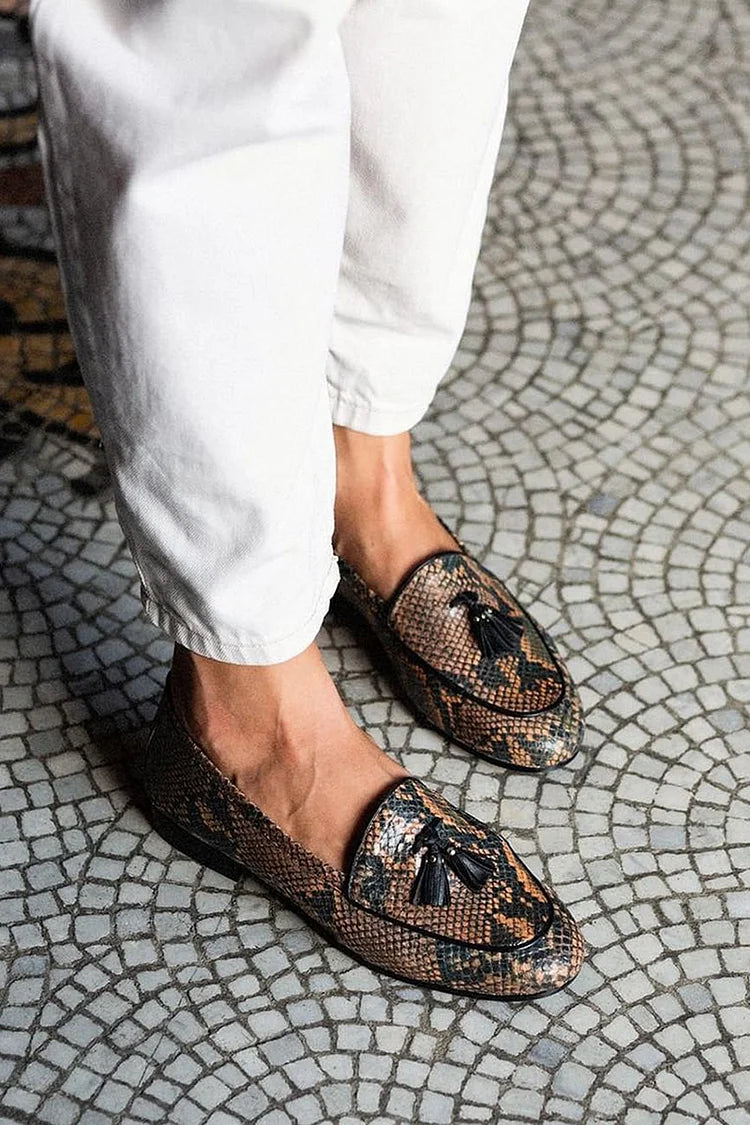 INGRID | ELEGANTE BRUINE LOAFERS MET SLANGENPRINT