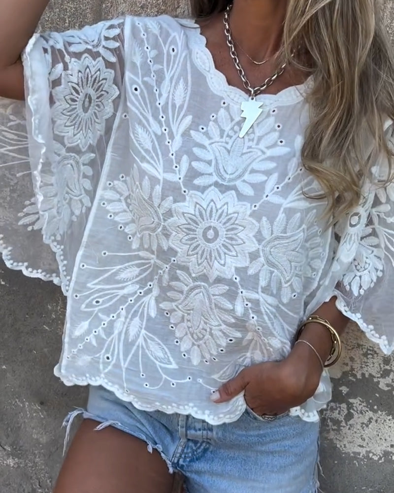 MARIA | BLOUSE VLINDERMOUW RONDE HALS
