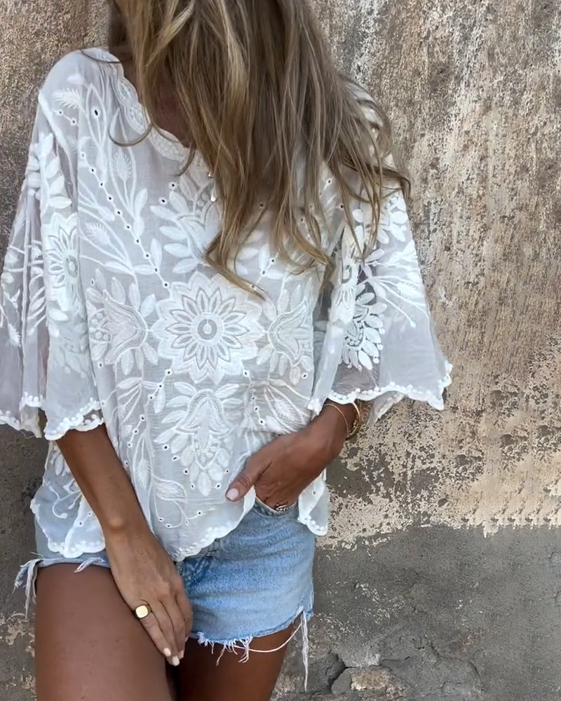 MARIA | BLOUSE VLINDERMOUW RONDE HALS