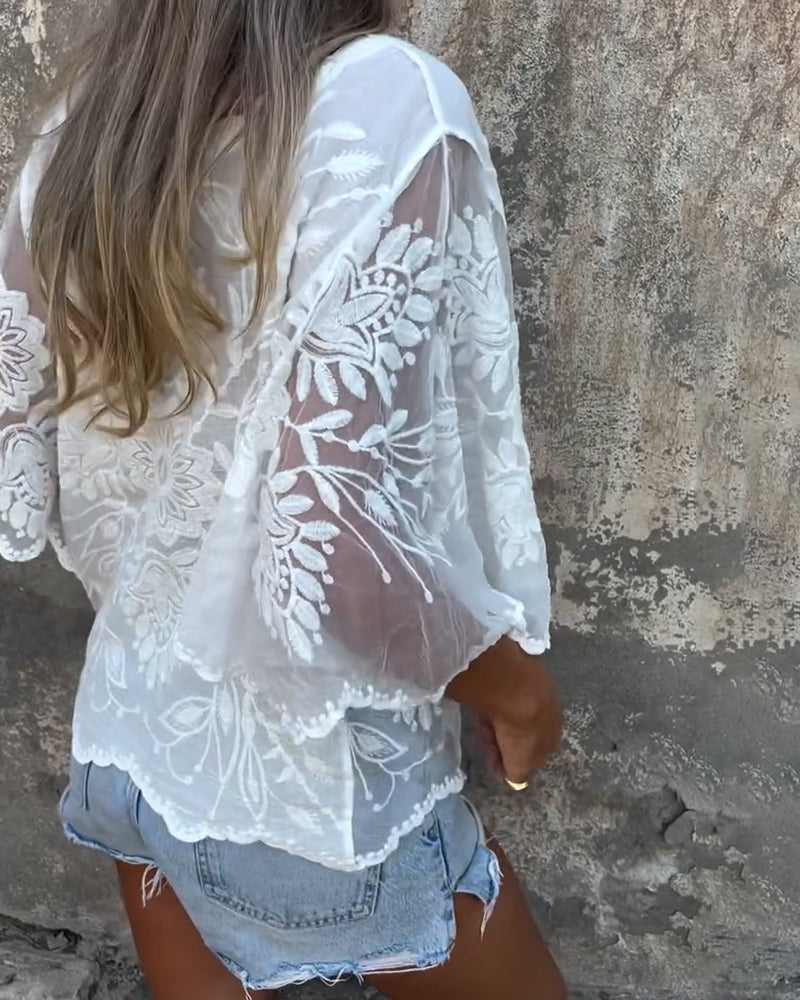 MARIA | BLOUSE VLINDERMOUW RONDE HALS