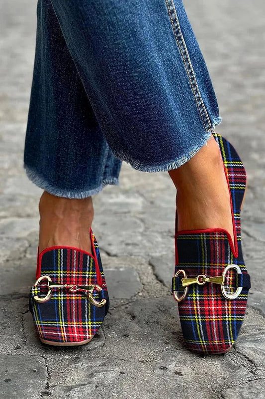 HILDE | ELEGANTE LOAFERS MET RUITPATROON EN METALEN GESP