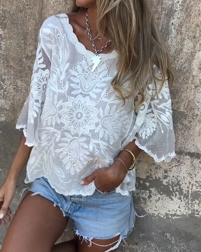 MARIA | BLOUSE VLINDERMOUW RONDE HALS