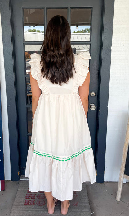 NOOR MAXI | JURK MET V-HALS EN RUCHES MOUWEN