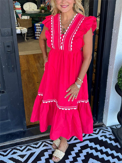 NOOR MAXI | JURK MET V-HALS EN RUCHES MOUWEN
