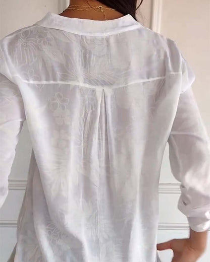 SHANA | BLOUSE MET BLAD PRINT EN PATCHWORK PAILLETTEN